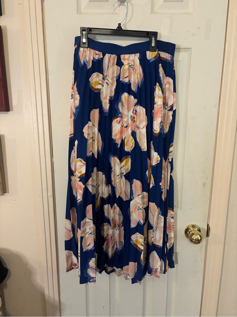 a new day Navy Pleated Midi Skirt with Blush Floral Print
